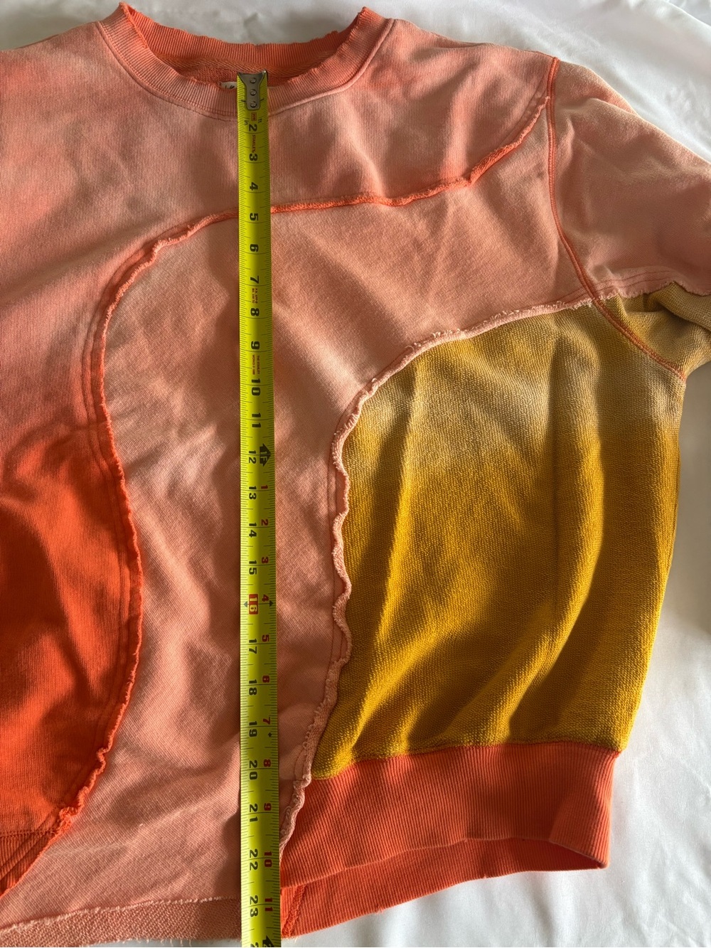 We The Free Colorblock Coral Pink Orange + Mustard Yellow Sweatshirt - Picture 5 of 5